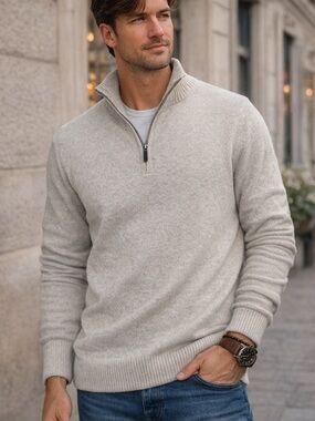 Sonoma Oatmeal Quarter Zip Sweater XXL Men’s Neutral Knit Pullover Classic Fit